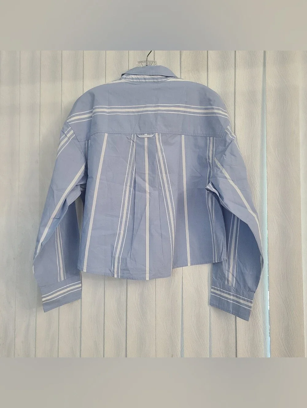 J.CREW M Etienne Crop Blue White Stripe Boxy Oversize Cotton Poplin Button Top